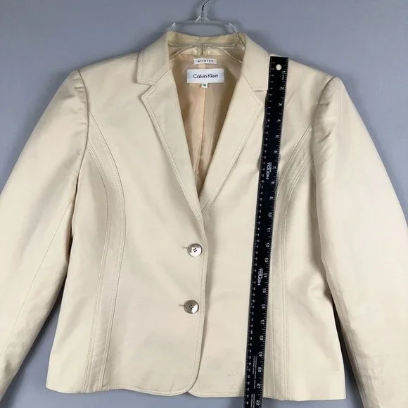Calvin Klein Blazer Coat Womens Size 10 Stretch Single Breasted Beige Cream - Picture 7 of 10